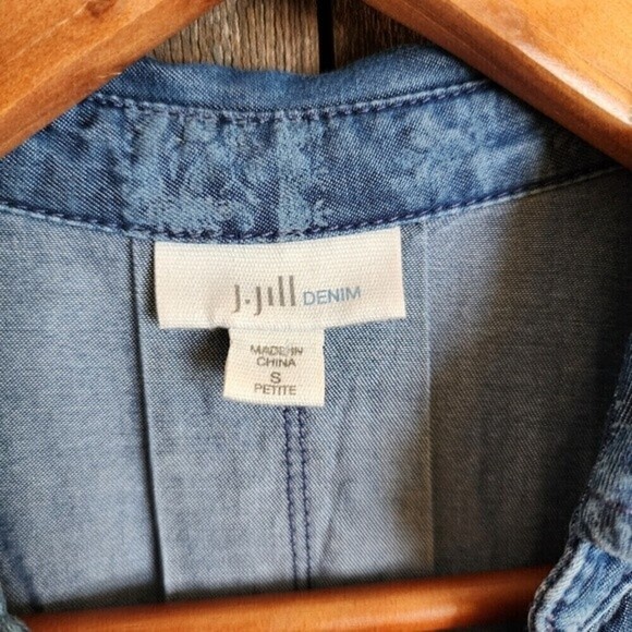 J Jill Blue Paisley Button Up Short Sleeve Tencel Lyocell Dress Sz Small Petite - Picture 7 of 8